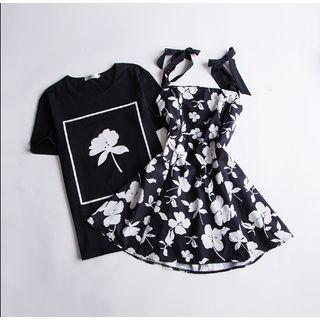 Couple Matching Floral Print Short-sleeve T-shirt / Shorts / Sleeveless Dress