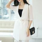 Set: Pocketed Open Front Jacket + Cropped Dress Pants