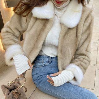 Contrast-collar Eco-fur Jacket