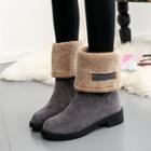 Faux Suede Cuffed Block Heel Mid-calf Boots