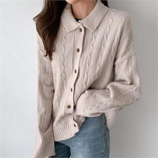 Collared Boxy Cable-knit Cardigan