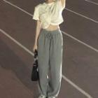 Short-sleeve Asymmetrical Cropped T-shirt / Sweatpants / Set
