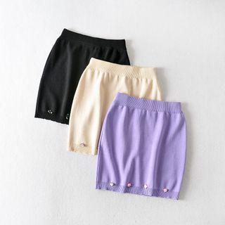 Embellished Mini Fitted Knit Skirt