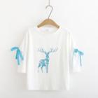 Ribbon Deer Print Elbow-sleeve T-shirt