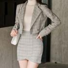 Set: Plaid Double-breasted Cropped Blazer + Mini Pencil Skirt