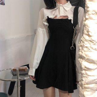 Spaghetti-strap Dress / Ruffle Cropped Top