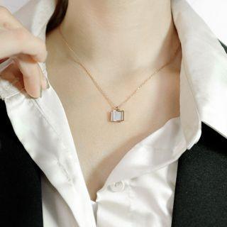 Square Shell Pendant Stainless Steel Necklace 1915 - Rose Gold - One Size