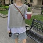 Long-sleeve Distressed T-shirt / Sleeveless Sweatshirt