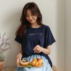 Dolman-sleeve Embroidered T-shirt