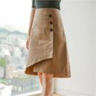 Asymmetric-hem Button-trim Skirt