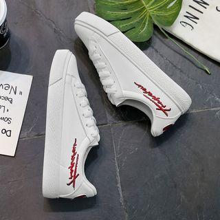 Embroidered Lace-up Canvas Sneakers