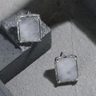 Rectangle Crystal Sterling Silver Earring 1 Pair - Silver - One Size