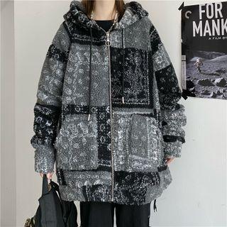 Pattern Fleece Zip Hoodie