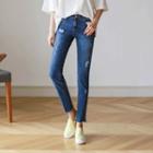 Turn-up Hem Distressed Slim-fit Jeans