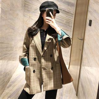 Double-breasted Plaid Blazer As Shown In Figure - One Size