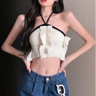 Halter Ruffle Cropped Camisole Top