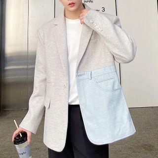 Denim Panel One Button Blazer
