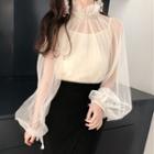 Long-sleeve Mesh Sheer Top With Camisole