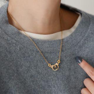 Tiger Rhinestone Pendant Alloy Necklace Gold - One Size