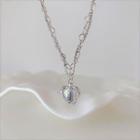 Heart Faux Crystal Pendant Alloy Necklace Silver - One Size