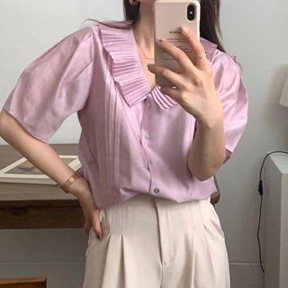 Short-sleeve Pleated Collar Shirt