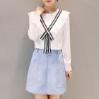 Set: Sailor Collar Blouse + A-line Skirt