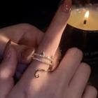 Cat Rhinestone Layered Alloy Ring Gold - One Size