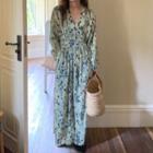 Long-sleeve Print Midi Dress Gray - One Size