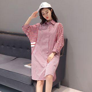 Batwing-sleeve Panel Slit-side Shirtdress