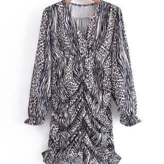 Puff-sleeve Animal Print Sheath Dress