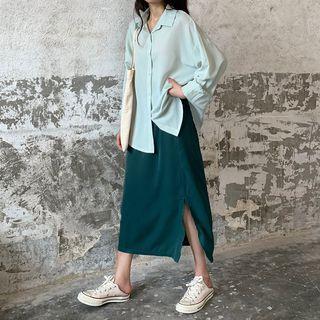 Chiffon Shirt / Midi A-line Split Skirt