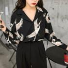 Crane Long-sleeve Loose-fit Shirt Black - One Size