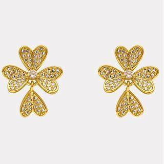 Rhinestone Flower Ear Stud 1 Pair - Gold - One Size