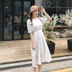 Puff-sleeve Laced A-line Dress Ivory - One Size