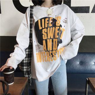 Distressed Printed Long-sleeve T-shirt