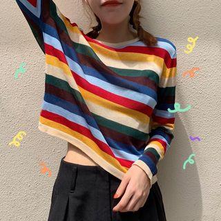 Long-sleeve Striped Knit Top Stripes - One Size