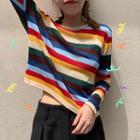 Long-sleeve Striped Knit Top Stripes - One Size