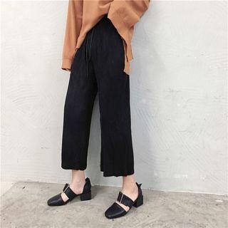 Faux-suede Pleated Wide-leg Pants