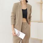 Set: Plain Single-button Blazer + High Waist Joggers
