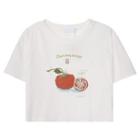 Elbow-sleeve Tomato Print T-shirt White - One Size