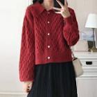 Collared Cable Knit Cardigan / Midi A-line Skirt / Set