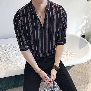 Striped Short-sleeve V-neck Shirt