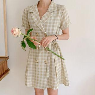 Lapelled Check Mini Dress