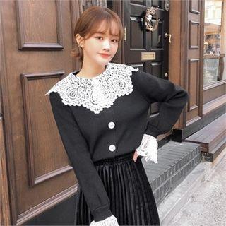 Crochet-collar Flare-cuff Cardigan