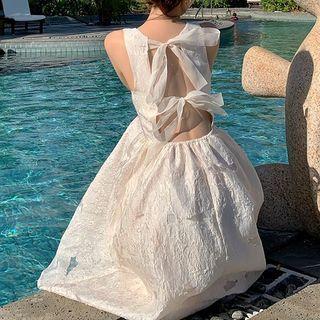 Sleeveless Tie-back Midi A-line Dress