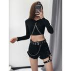 Chain-accent Long-sleeved Crop T-shirt