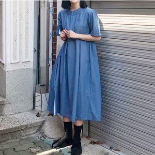 Short Sleeve Denim Midi Dress