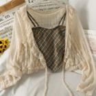 Rhinestone-edge Heart Camisole Top / Ruffled Lace Cardigan