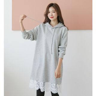Lace-hem Hoodie Dress