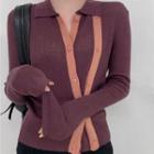 Color Panel Wool Long-sleeve Cardigan